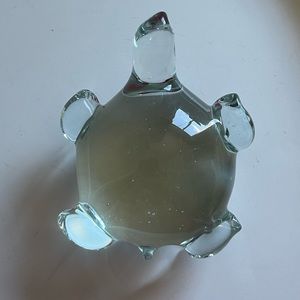 Vintage Turtle Hand Blown Clear Glass Paperweight Figurine Decor